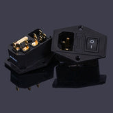 BRZHIFI Fever Copper Gold Plated 3-in-1 AC Power Socket with Switch Fuse Landline Tail Seat
