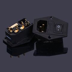 BRZHIFI Fever Copper Gold Plated 3-in-1 AC Power Socket with Switch Fuse Landline Tail Seat