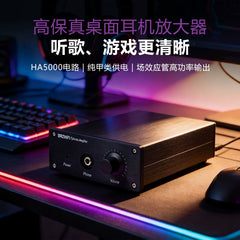 Refer to the famous HA5000 circuit, pure class A earphone amplifier, FET high power output