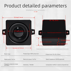 Square 4545 Bass Speaker Enclosure, 4/8 Ohm 3W, Full-Range Cavity with Inner Magnet & Mounting Holes – Small Speaker Driver