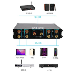 Fever level zero loss, 4 audio signal input switcher, 4 select 1 passive front stage signal controller