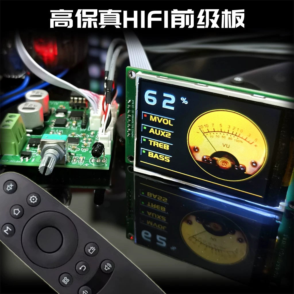F15 audiophile low-distortion, low-noise Hi-Fi preamplifier board – TFT analog-style pointer display, full remote control, finished board