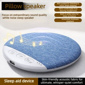 sleep sound device, bluetooth speaker, and noise free speaker for scheduled sleep, placed beside, on, and under the pillow